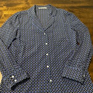 Stella McCartney Silk Blouse Navy Blue Medallion Print Button Up Shirt Small